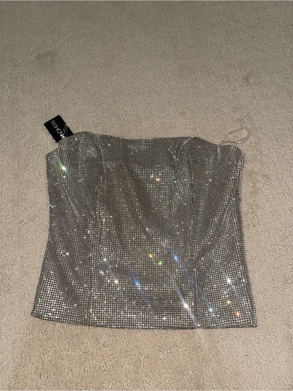 Fashion Nova Silver Sparkle Bustier Top